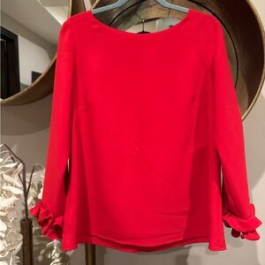 Sail to Sable (Tuckernuck) Vibrant Red Blouse with Ruffled Sleeves